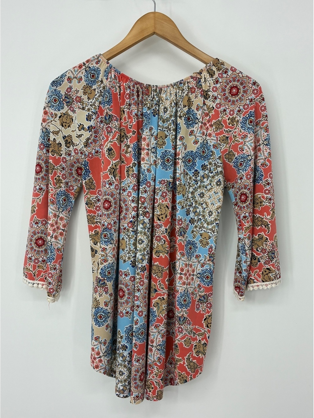 sjs Women's Bohemian Floral Pattern 3/4 Long Sleeve Blouse Top Size Large - Picture 3 of 7